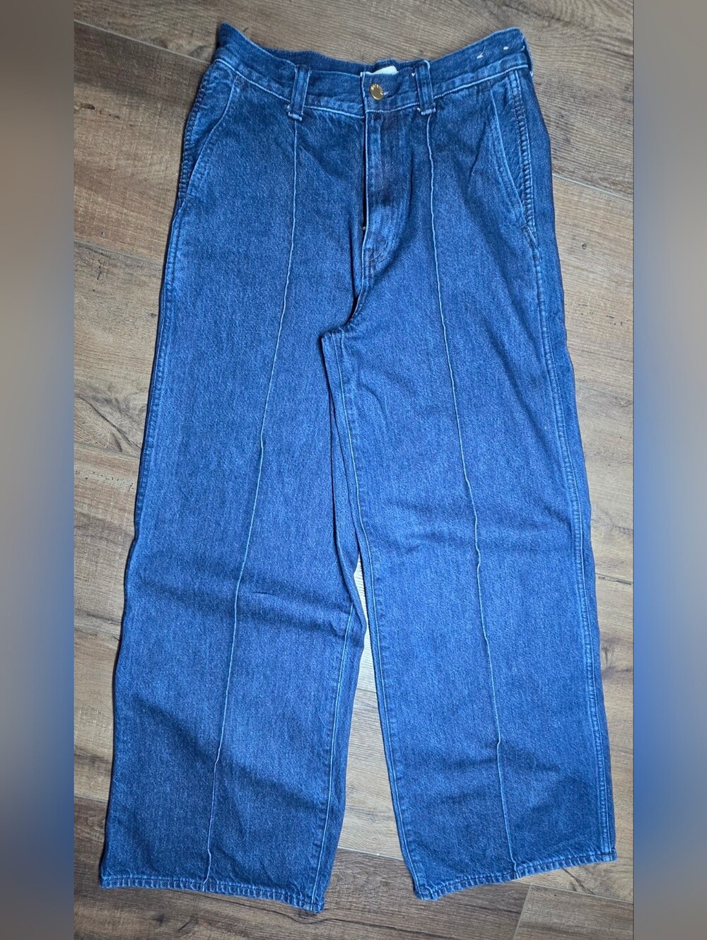 Madewell wide-Leg Jeans Size 27 Dark Wash High Rise Pintuck Seam Wide Leg